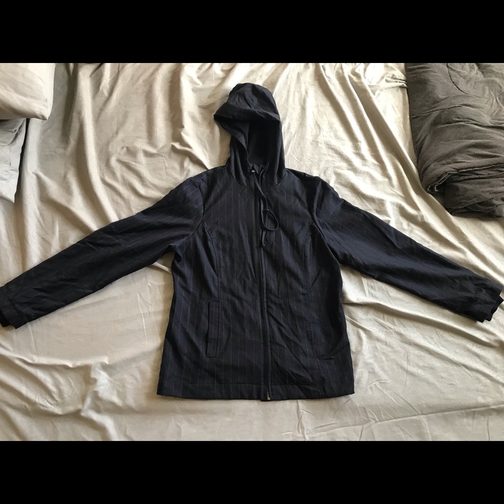Betabrand Executive Pinstripe Hoodie Navy Blue Small Women’s - Minor Flaw